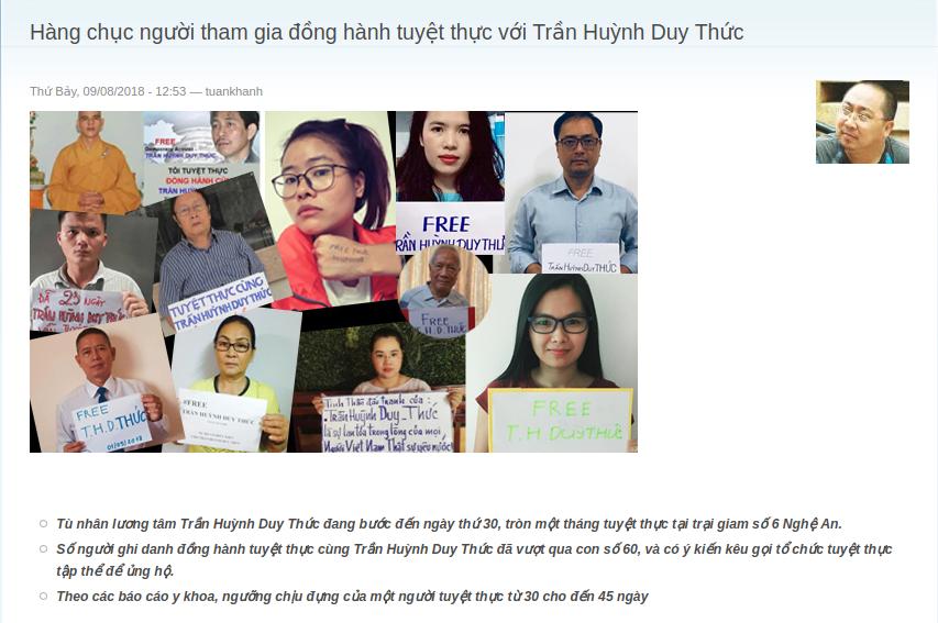 Sau 34 ngày tuyệt thực, Trần Huỳnh Duy Thức tăng 2.5 kg