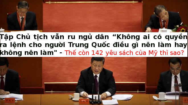 Tập Chủ tịch vẫn ru ngủ dân “Không ai có quyền ra lệnh cho người Trung Quốc điều gì nên làm hay không nên làm”
